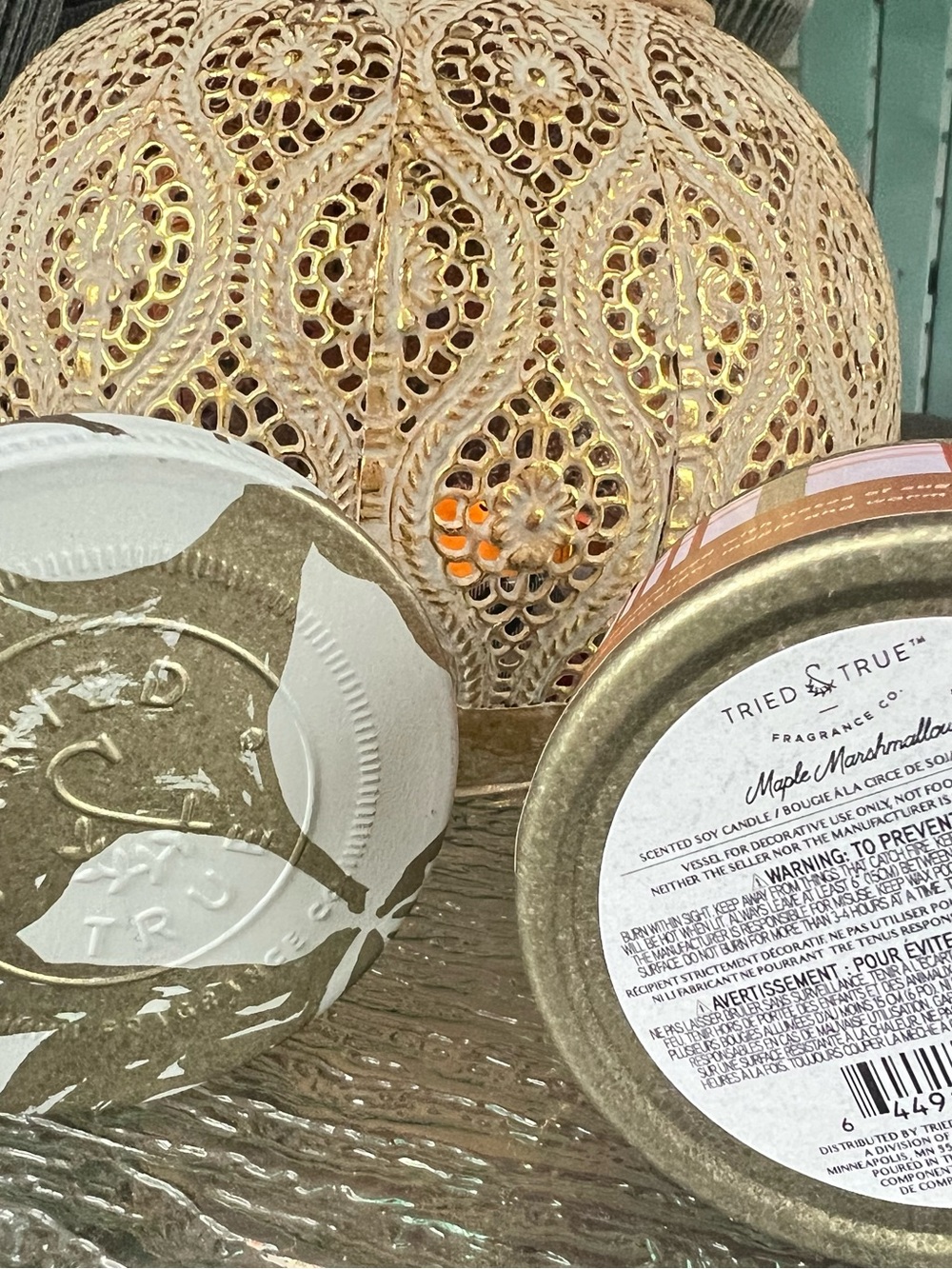 Tried & True Maple Marshmallow Decorative Candle - Gold and White